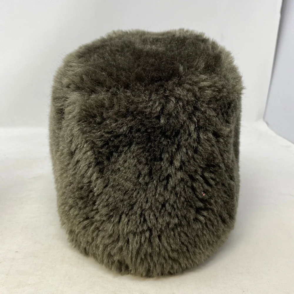 Vintage Union Made Faux Fur Pillbox Hat Olive Green Russian Cossack Style Winter